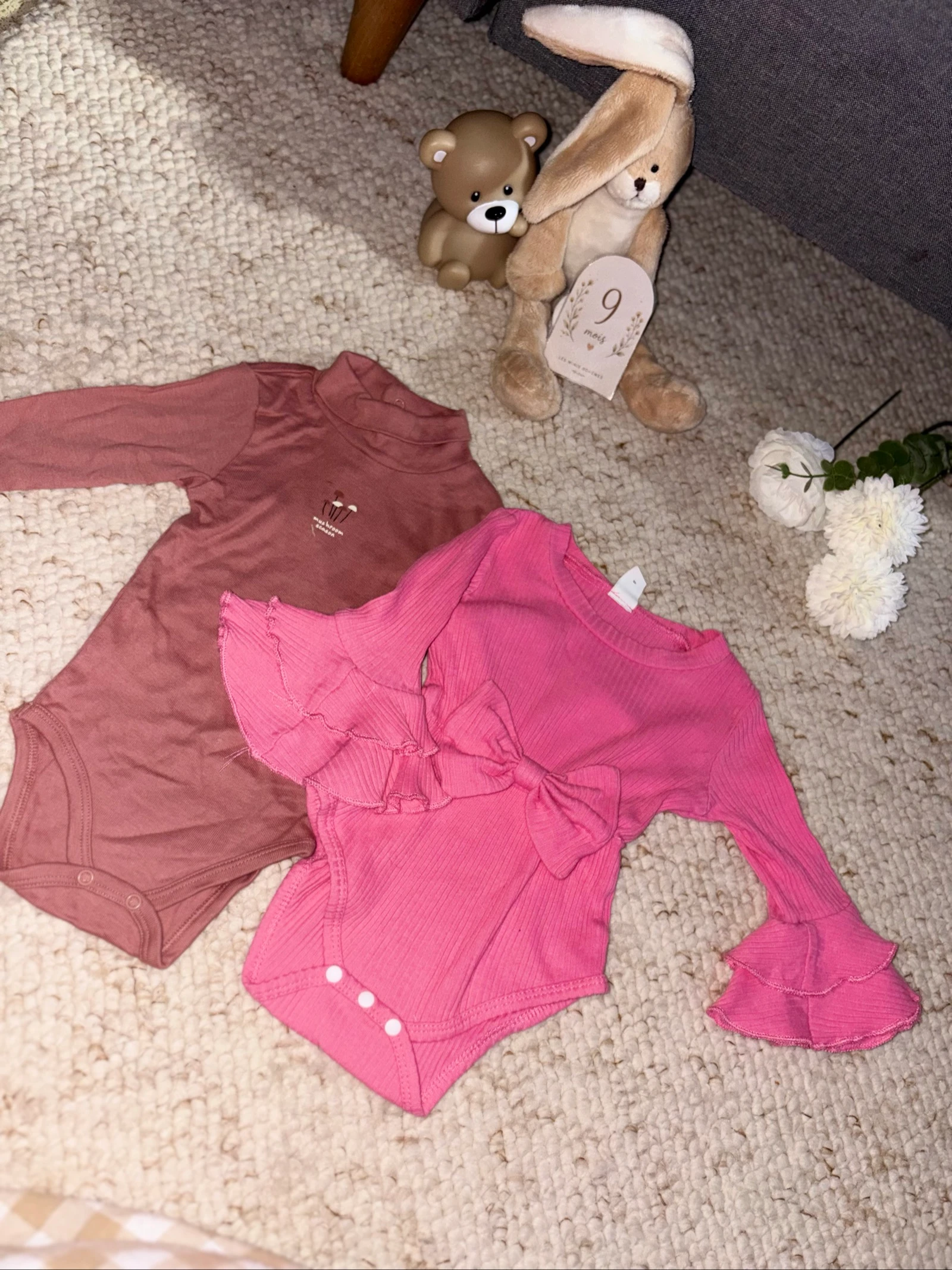 🎀 Lot de 2 bodies fille ML – 9 mois